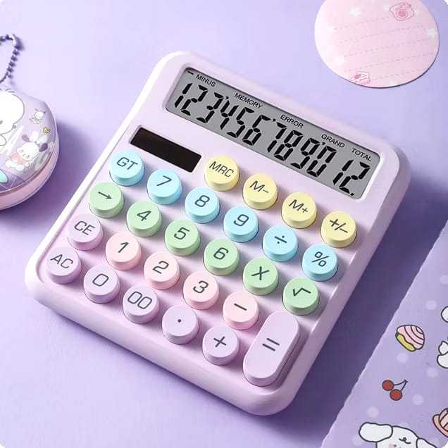 

Kalkulator Daya Ganda Baterai dan Surya 12 Digit Kalkulator Portable Warna Cute