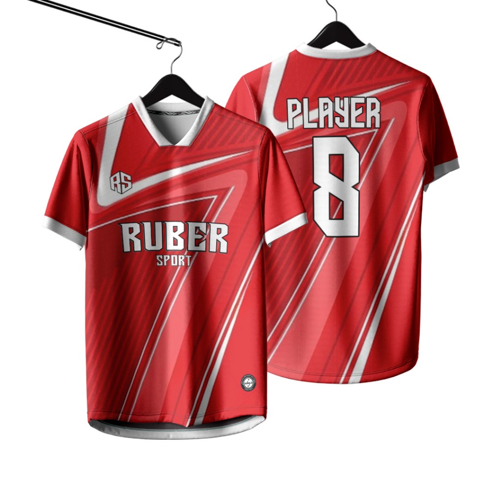 Jersey Futsal / Jersey Bola / Jersey Voli Custom Full Printing Bisa Satuan Merah Garis Putih