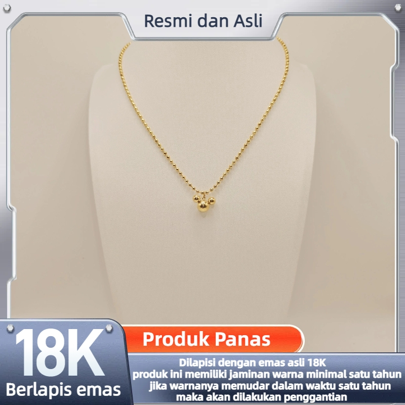 Liontin Mickey Berlapis Emas Asli 18K Berlapis Emas Pria Wanita Kalung Emas Anti-Luntur Anti-alergi