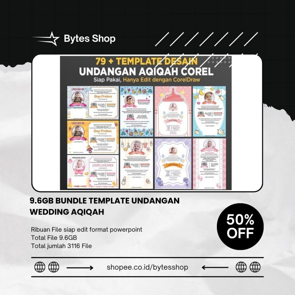 9.6GB Bundle Template Undangan Wedding Aqiqah Format Powerpoint