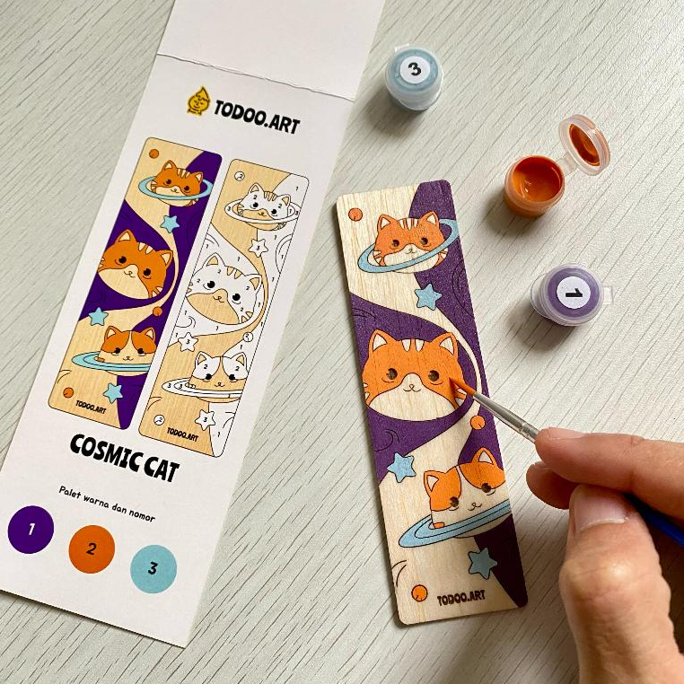 

Wooden Bookmarks Paint by Numbers Kit: Cosmic Cat- Animal Series | Painting kit | Bookmarks Series