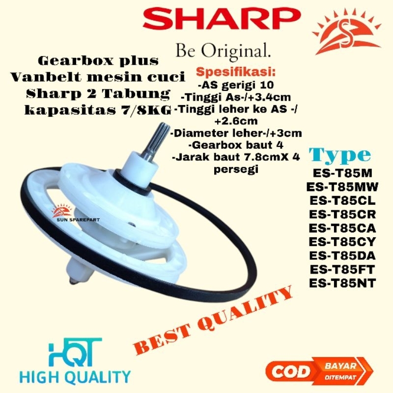 Gearbox plus Vanbelt mesin cuci Sharp 2 Tabung kapasitas 7/8 KG pemasangan Type Etalase