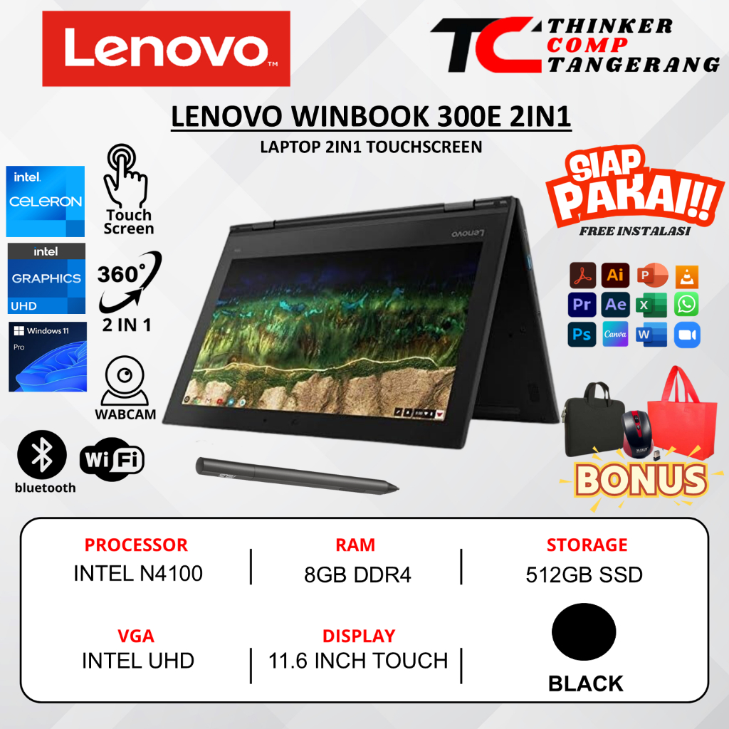 PROMO LAPTOP SEKOLAH LENOVO WINBOOK 300E RAM 8GB SSD 512GB TOUCHSCREEN + PEN WINDOWS 11