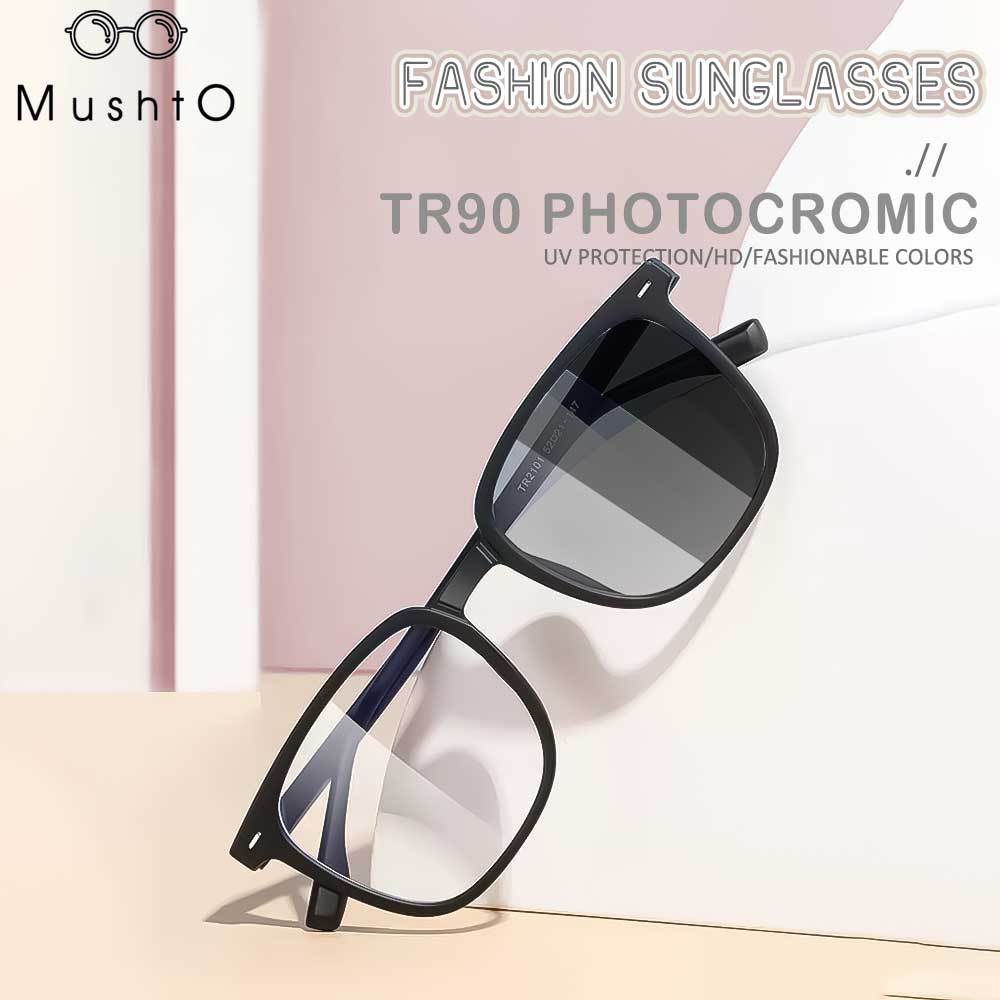 Mushto Kacamata Lensa Antiradiasi Blueray Photocromic Bisa Minus Frame Design Kotak Simple TR90 Lent