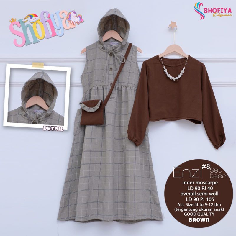 NEW ENZI set teen ORI Shofiya kids / gamis set anak usia 9-12 Tahun / gamis overall set anak terbaru