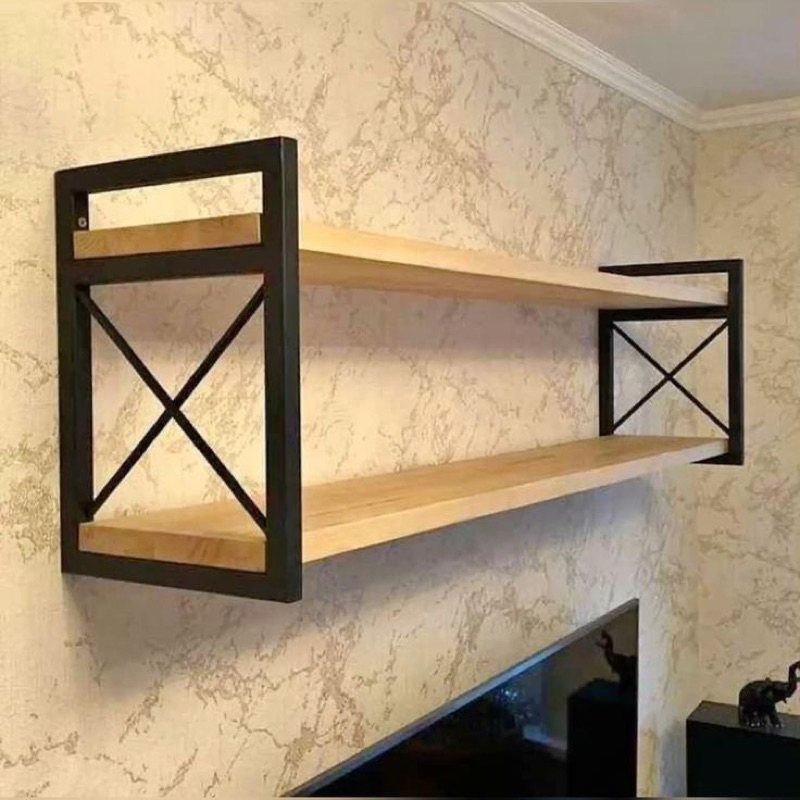 Rak Dinding Jati Susun Rak Kayu Hiasan Dinding Jati Penyangga Besi