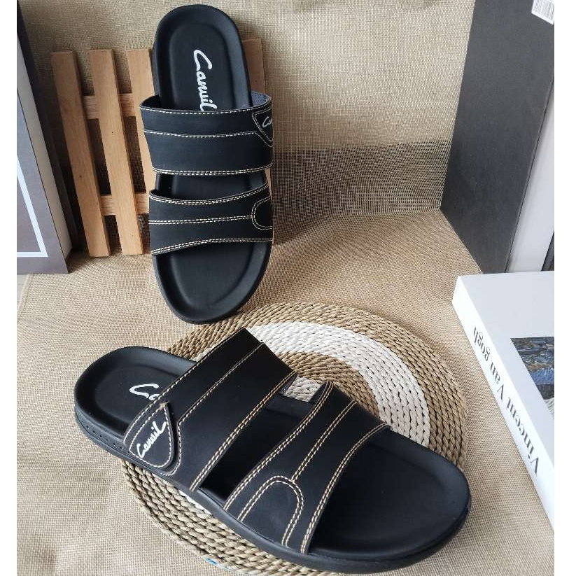 Sandal Pria Kulit Carvil Original Sandal Casual Pria Slide Selop Terbaru Jahitan Double
