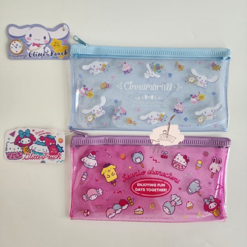 

GLITTER POUCH CASE SANRIO AND FRIENDS CINAMOROLL 20CM X 10CM ZIPPER BAG TEMPAT PENSIL PENCIL HELLO KITTY