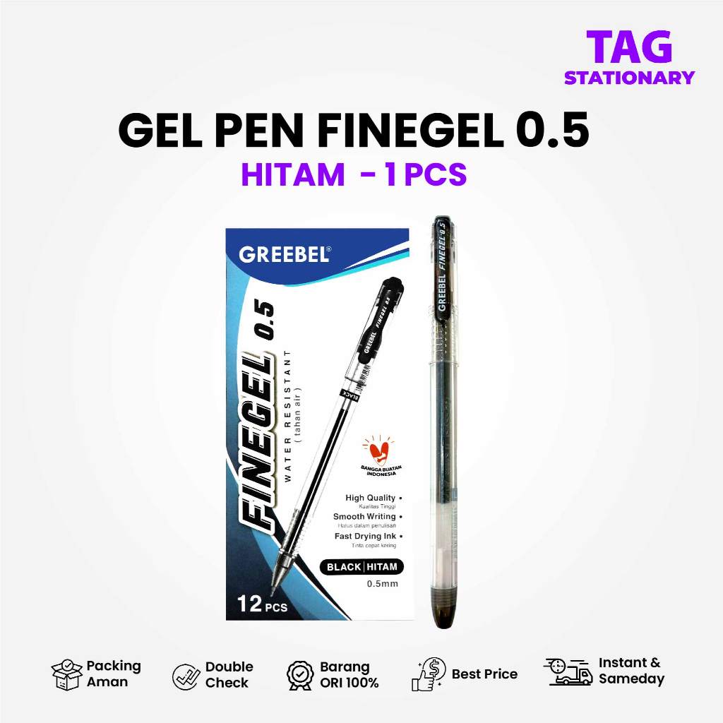 

GREEBEL Pulpen Gel / GEL PEN GP-501 FINE GEL - BLACK (12 PCS/SET) / Ballpen Gel Timur Agung Grosir
