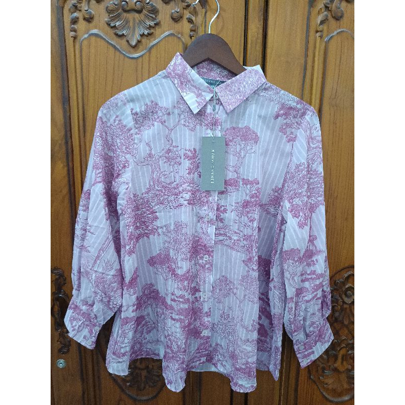 New BJ Forest Toile Voile Shirt Carmine Rose M