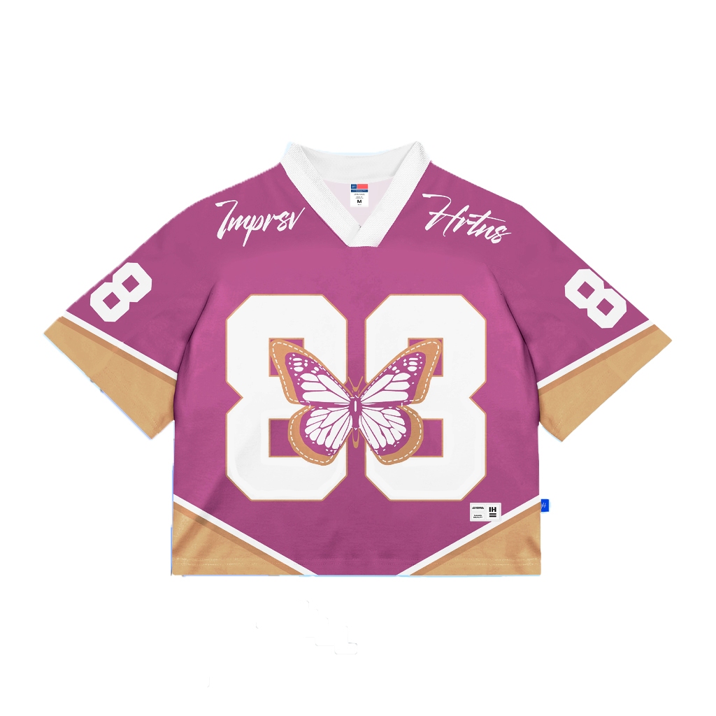 HEARTNESS Tshirt Jersey Oversize Boxy Butterfly Era Vintage Kerah V-neck Atasan Pria Wanita