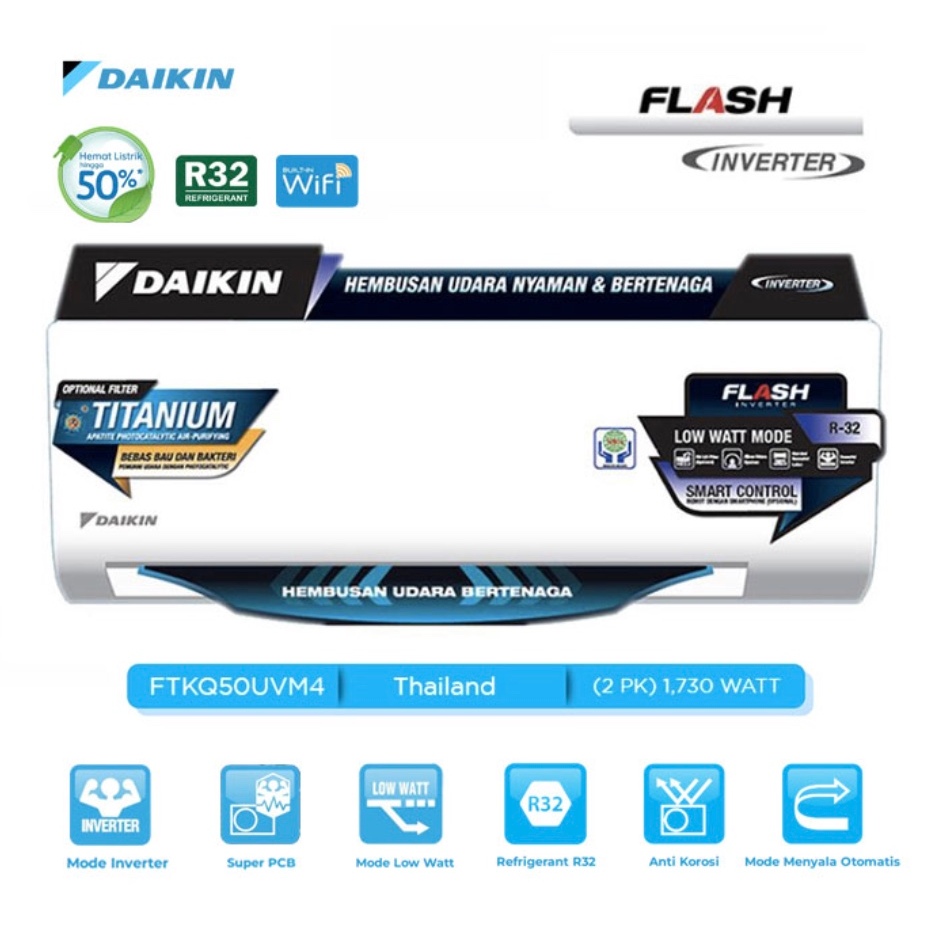 Daikin AC Wall Mounted Split Flash Inverter Thailand FTKQ Series 2 PK - FTKQ50UVM4 + RKQ50UVM4
