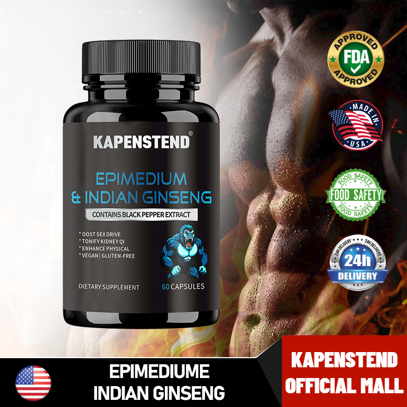 KAPENSTEND Horny Goat Weed + Ashwagandha - Meningkatkan Libido, 250mg Horny Goat Weed & 1,950mg Ashw