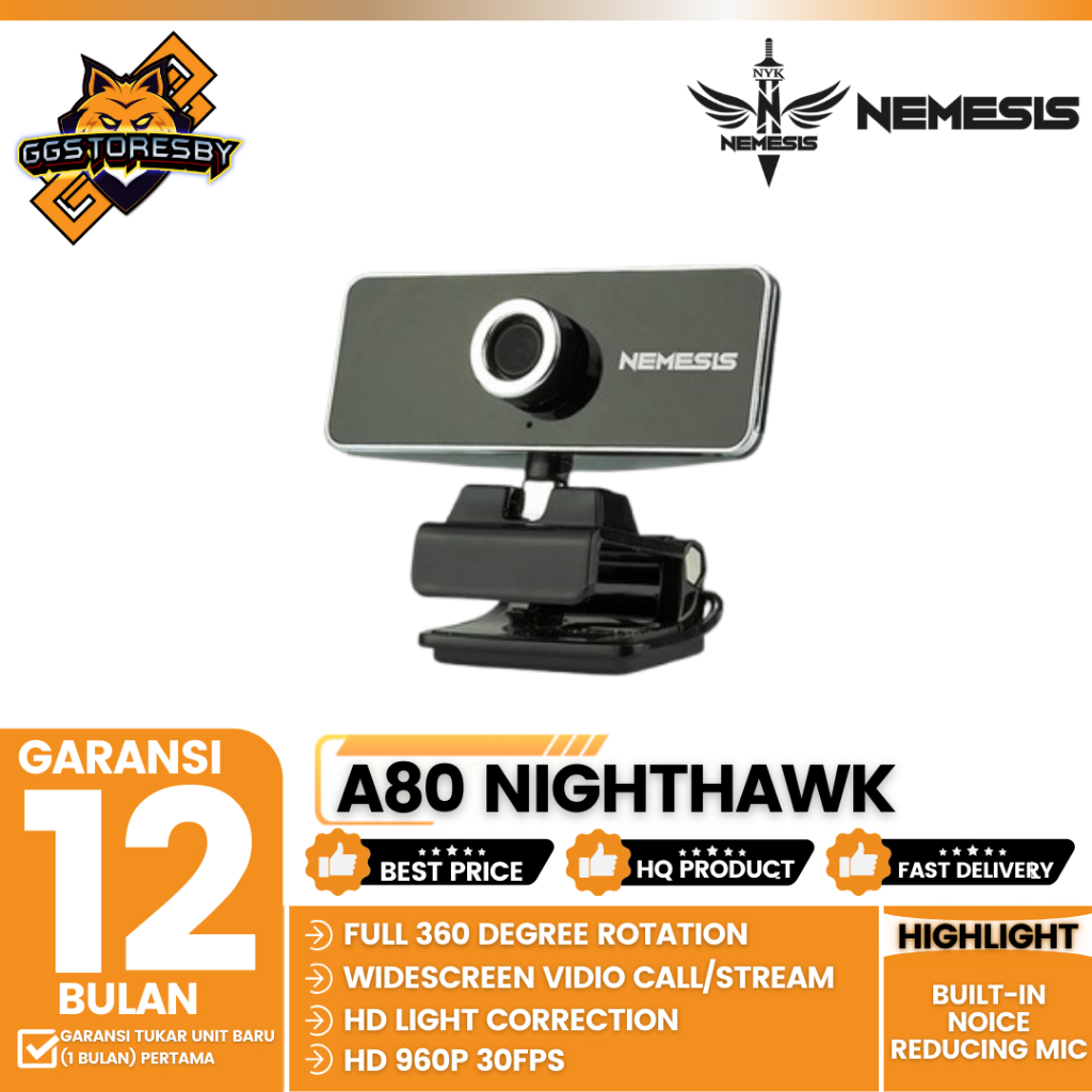 NYK A80 NIGHTHAWK Webcam Perak 960P HD Plug & Play