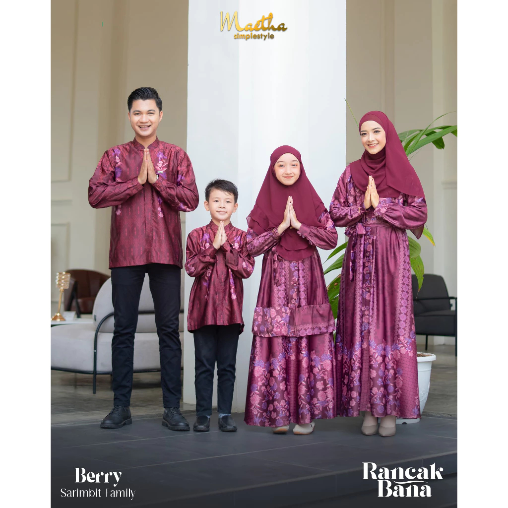 Rancak Bana Sarimbit Lebaran Dress Koko Couple Keluarga Burgundy