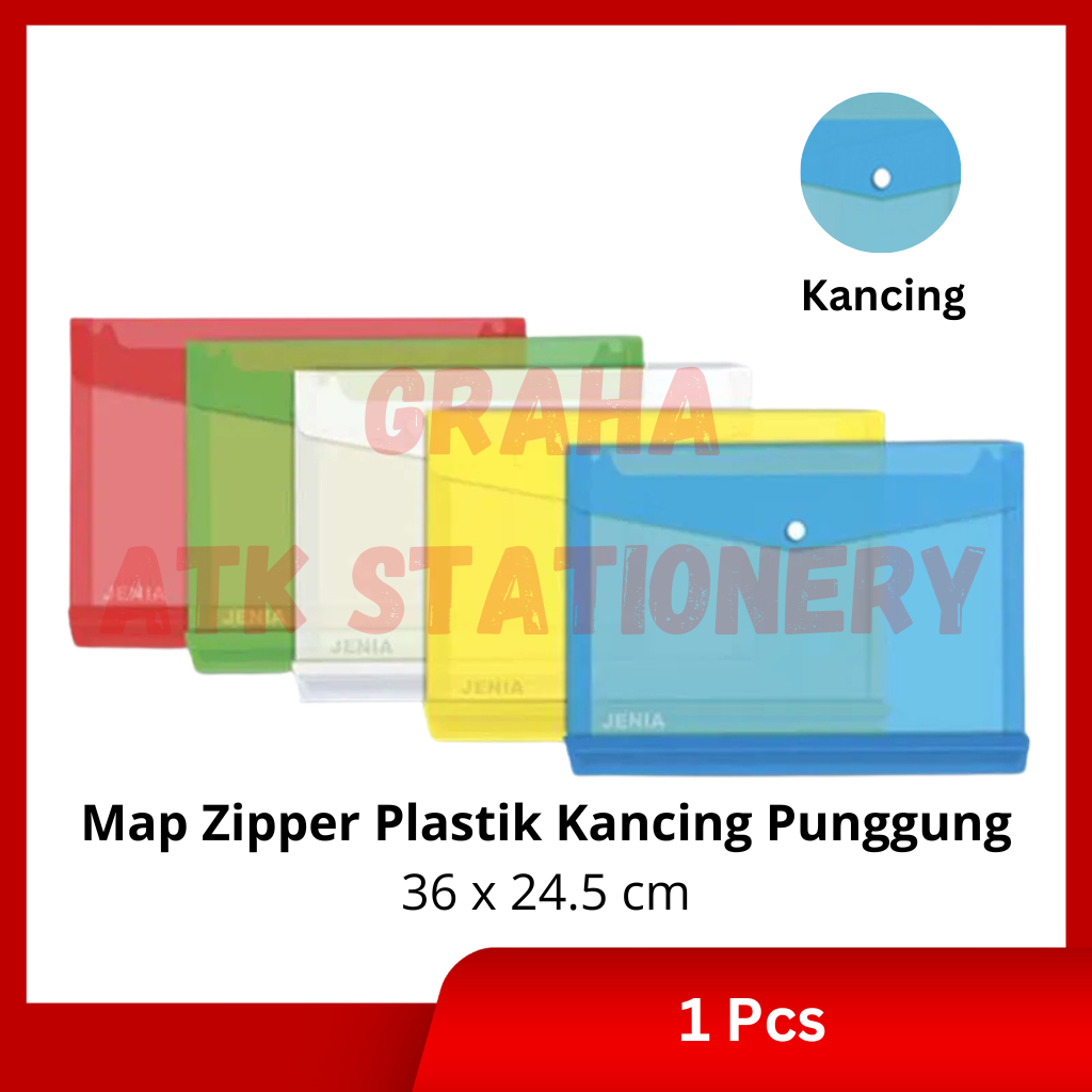 

[1 Pcs] Map Plastik Kancing Punggung Transparan / Map Folder Zipper Plastik Bening Murah