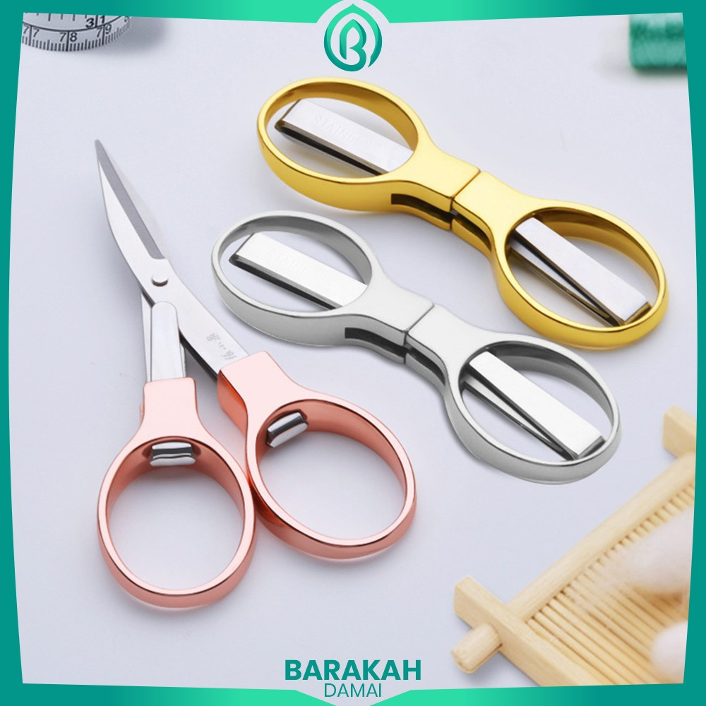

Gunting Lipat Mini Model Kacamata Stainless Steel / Gunting Travel Scissors Anti Karat Serbaguna Barakah Damai C1199