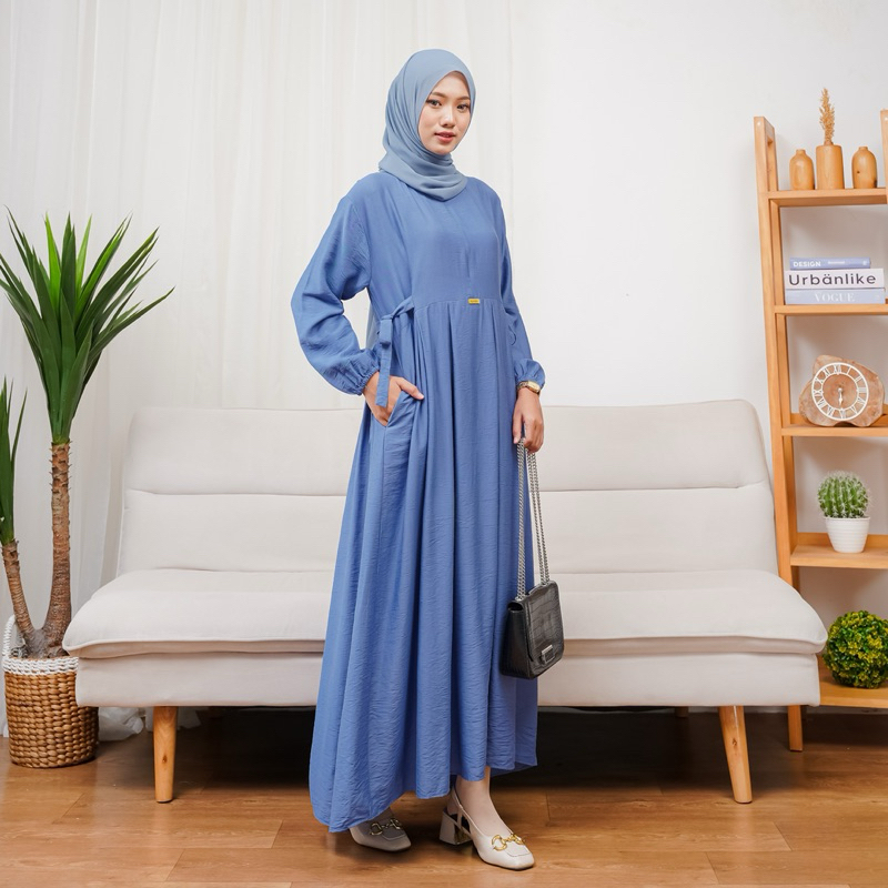 Rafanda Gamis Dress Wanita Crinkle - Nikita Dress Bahan Polo Linen Muslim Panjang