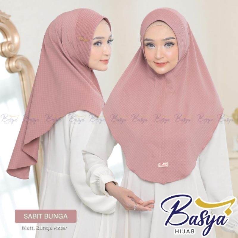 (BASYA) BERGO PAD SABIT BUNGA•hijab instan pet sabit motif•kerudung bergo instan•jilbab instan motif