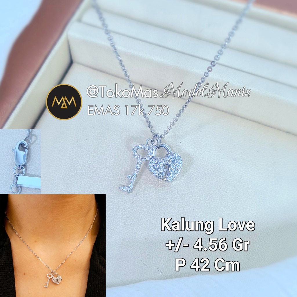 Kalung Kunci Gembok Love Italy Putih 750 kadar 18k