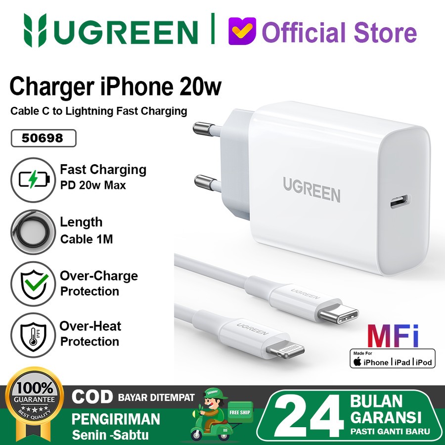 Ugreen Bundle PD20W Fast Charger Iphone with MFI cable White 50698 ugreen charger iphone bundling