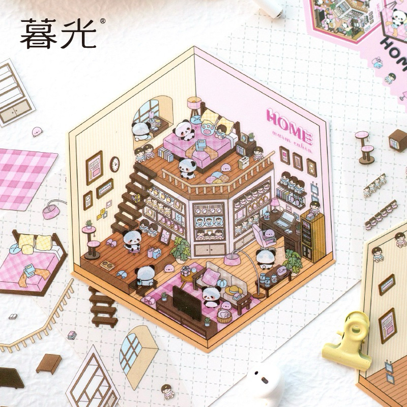 

[B883] Stiker Lansekap Seri Rumah 3D Twilight Panda Buku Catatan Kartun Lucu Dekorasi Adegan DIY Stiker Bahan Guka