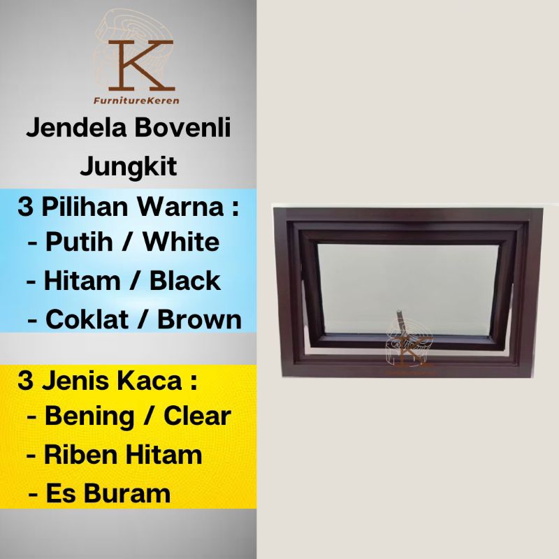 Jendela Bovenli Aluminium 60 x 30 Jungkit / Jendela Boven Bouven Aluminium 60x30 / Jendela Kaca / Al