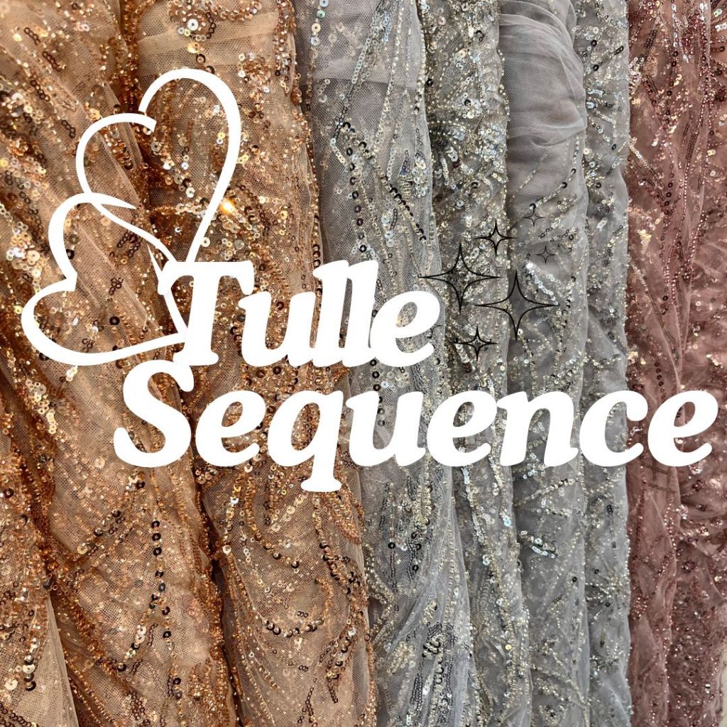 Tulle Full Sequence /  Tulle Payet Mewah / Bahan Gaun Pengantin Kebaya / Tile Payet Sequin