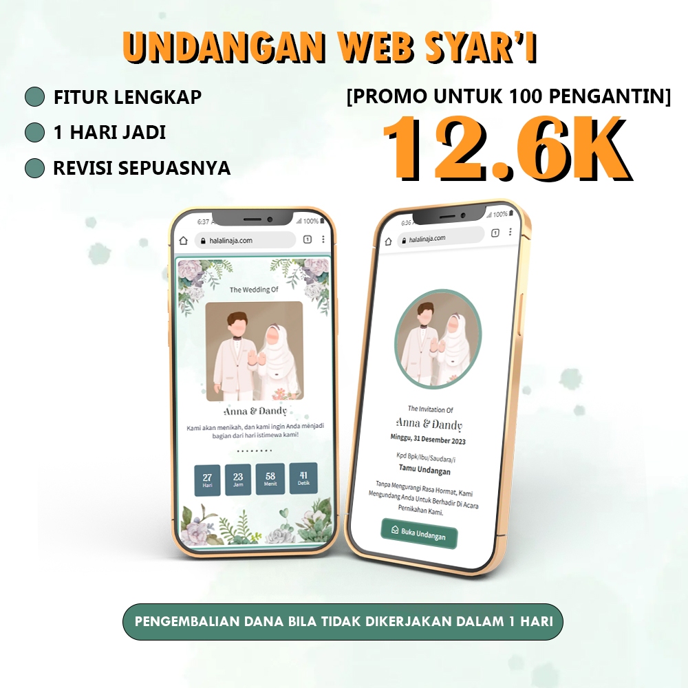 Undangan Website Pernikahan Syar'i | Tema Kartun Islami Tanpa Foto | Undangan Online Digital Web