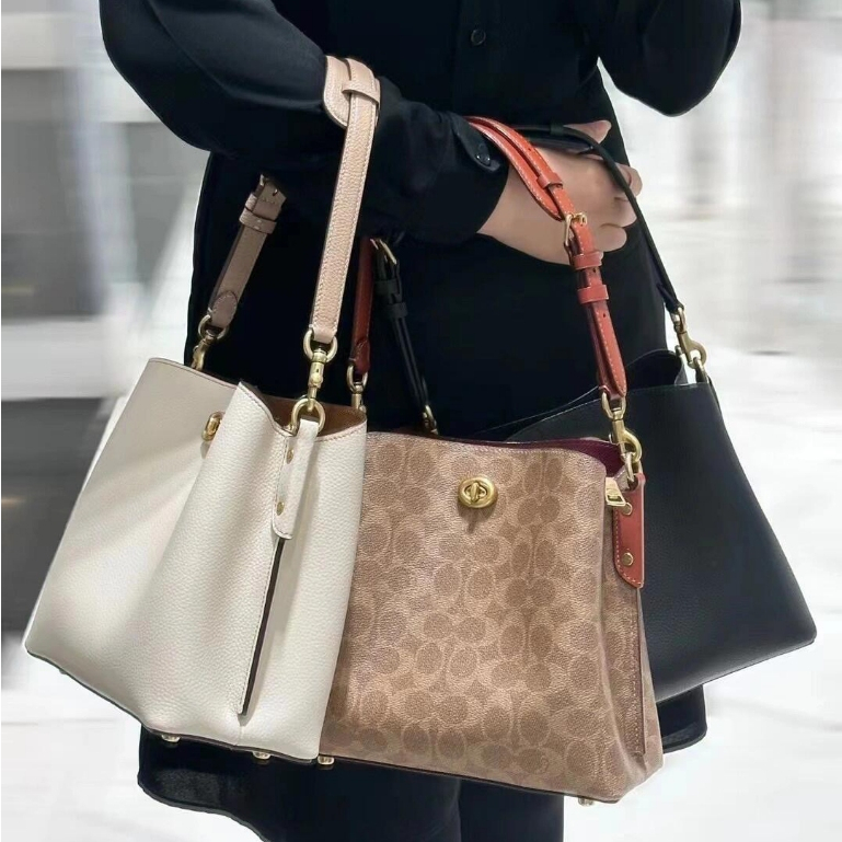 Hot Product Hot Sale Coach Willow Bucket Bag In Signature Canvas Chalk Multi Tas Bahu Wanita Tas