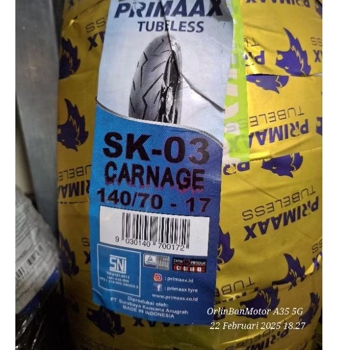 BAN PRIMAX SK03 140/70-17 TUBLES/BAN BELAKANG R25/BAN PRIMAX BELAKANG NEW R15/BAN PRIMAX BELAKANG NI