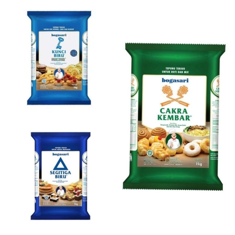 

Bogasari Tepung Terigu Cakra Kembar Kunci Biru Segitiga Biru Premium 1kg 1 kg 1 kilo 1kilo