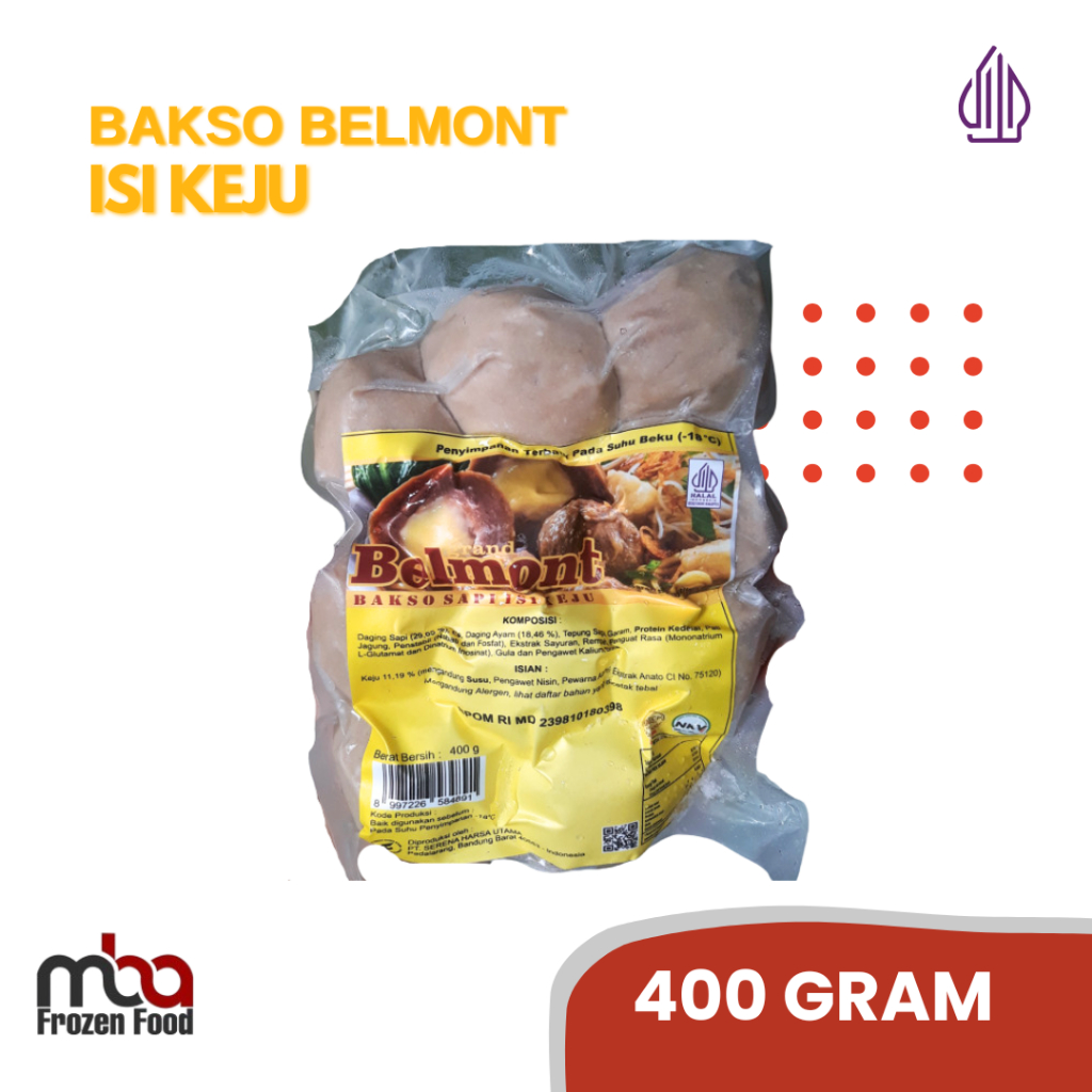 

Bakso Belmont Keju isi 10pcs 400gr /Bakso /Baksosapi /Pentol /Dagingsapi /Daging /Baso /Frozenfood /Sapi /Meatball