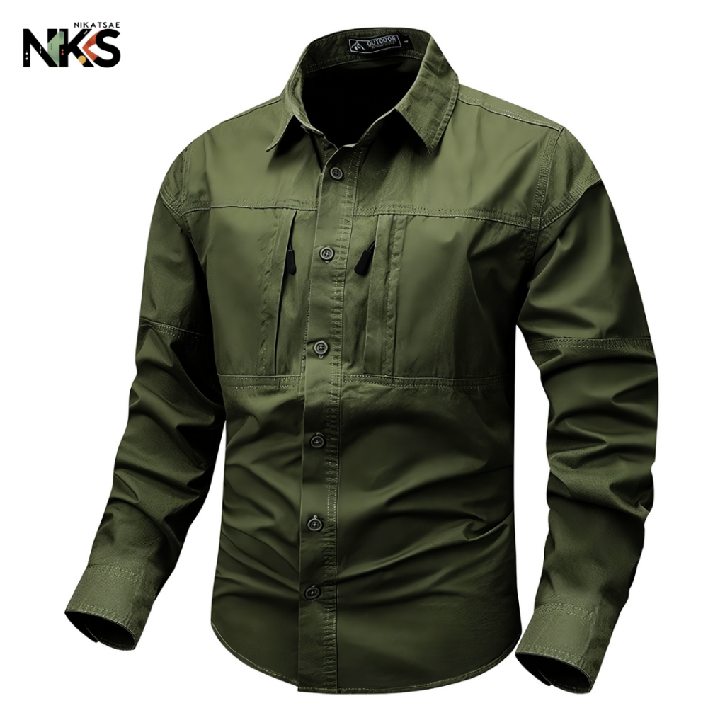 Kemeja Tactical Pria Hijau Army / Kemeja Tactical / Baju Tactical / Kemeja Tactical Lengan Panjang