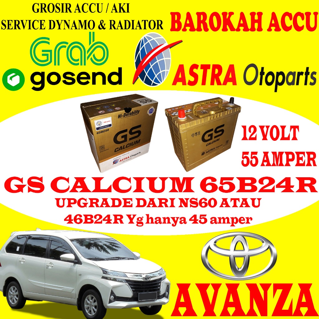 AKI MOBIL TOYOTA AVANZA GS CALCIUM 65B24R , 55 AH ASTRA OTOPARTS