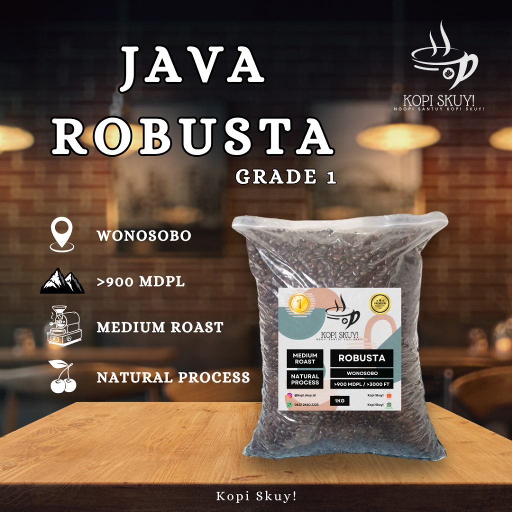 

Kopi Skuy! 1 KG Kopi Robusta Medium Roasted Bean Wonosobo - Biji Grade 1