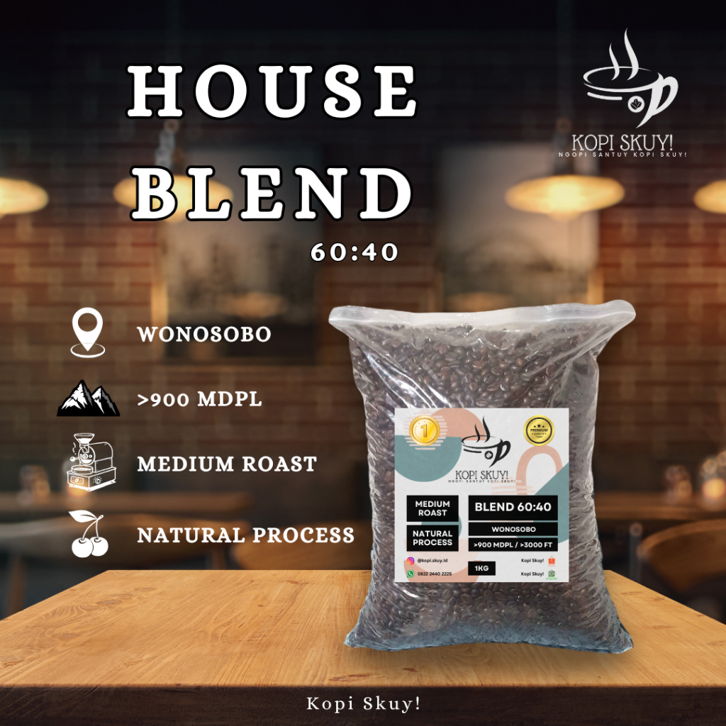 

Kopi Skuy! 1 KG Kopi House Blend 60 : 40 Medium Roasted Bean Wonosobo - Biji Grade 1