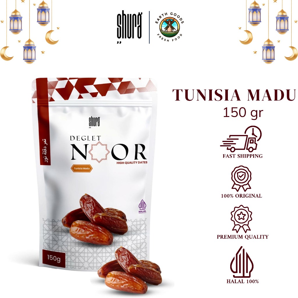 

Shura Kurma Tunisia 150gr Deglet Noor Kemasan Pouch Premium Original High Quality