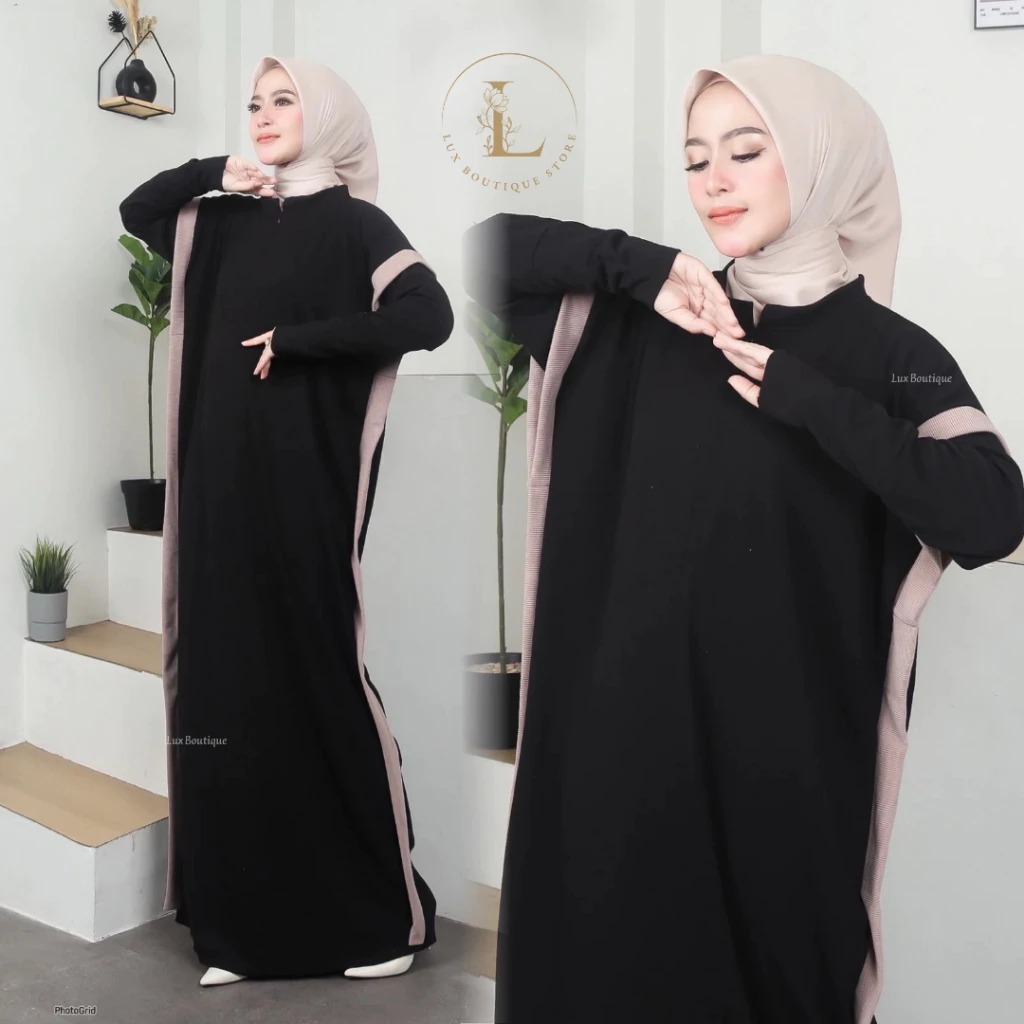 Alica Abaya Gamis Muslim wanita Knit Kombinasi terbaru lebaran warna hitam