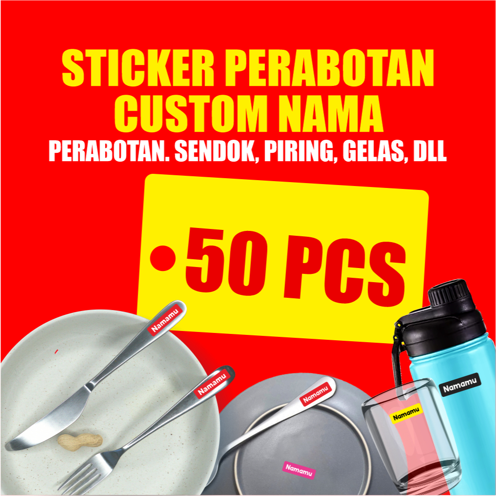 

50 PCS Sticker Custom Nama Sendok Piring Botol Nama Barang Perabotan Stiker UV Timbul Waterproof