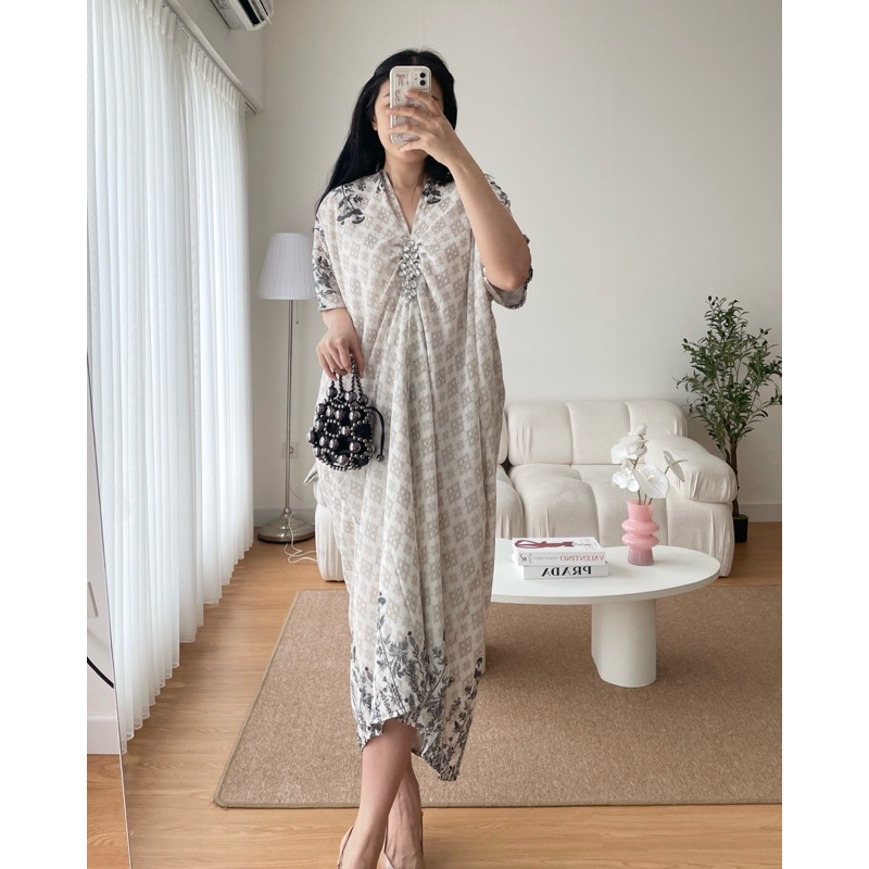 ESKA - Erina Kaftan Gamis Pesta Motif Batik Bunga Baju Lebaran Wanita Eid