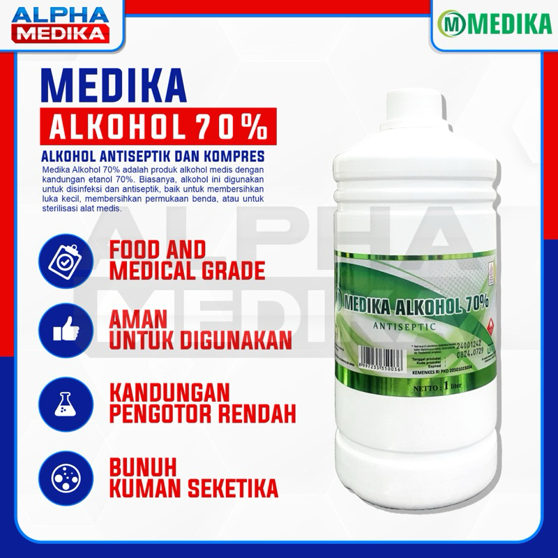 Alkohol Medika 70% 1 Liter / Alkohol Medika 1Liter / Alkohol Food Grade 70% / Alkohol 70%