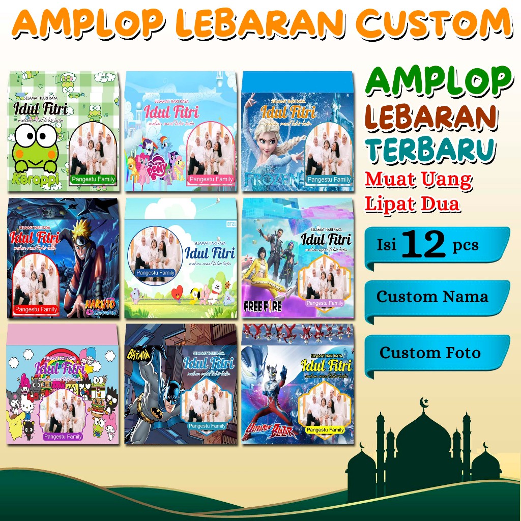 

(isi 12 pcs) Amplop Lebaran Angpau Lebaran Custom Nama & Foto Uang Lipat Dua Desain Suka Suka
