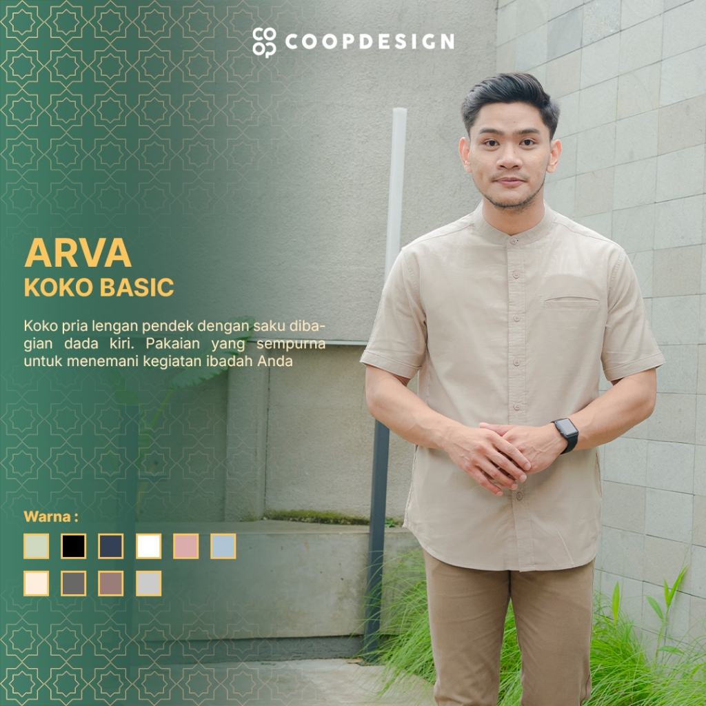 [Exclusive Baju Lebaran 2025] Coop Design - Arva Kemeja Koko Polos Kerah Changi Collarless Jenna Twi