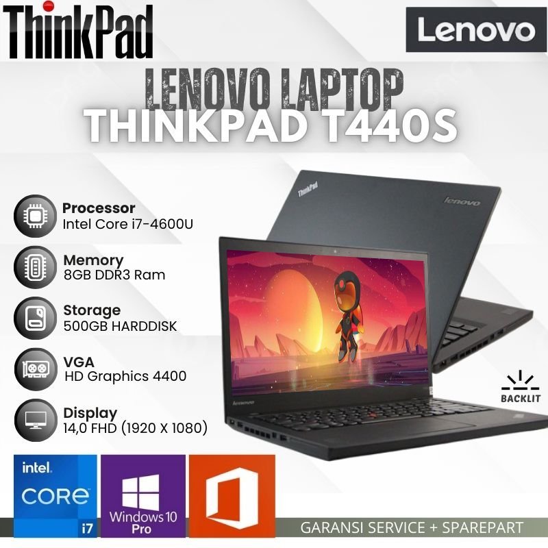 Laptop Lenovo Thinkpad T440S Core I7 Ram 8GB HDD 500GB Backlit FHD Murah Bergaransi