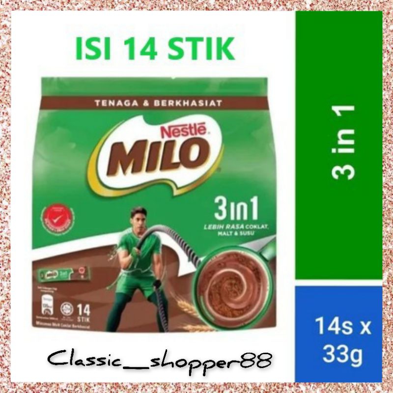 

Milo 3 in 1 isi 14 Sticks Kemasan Baru