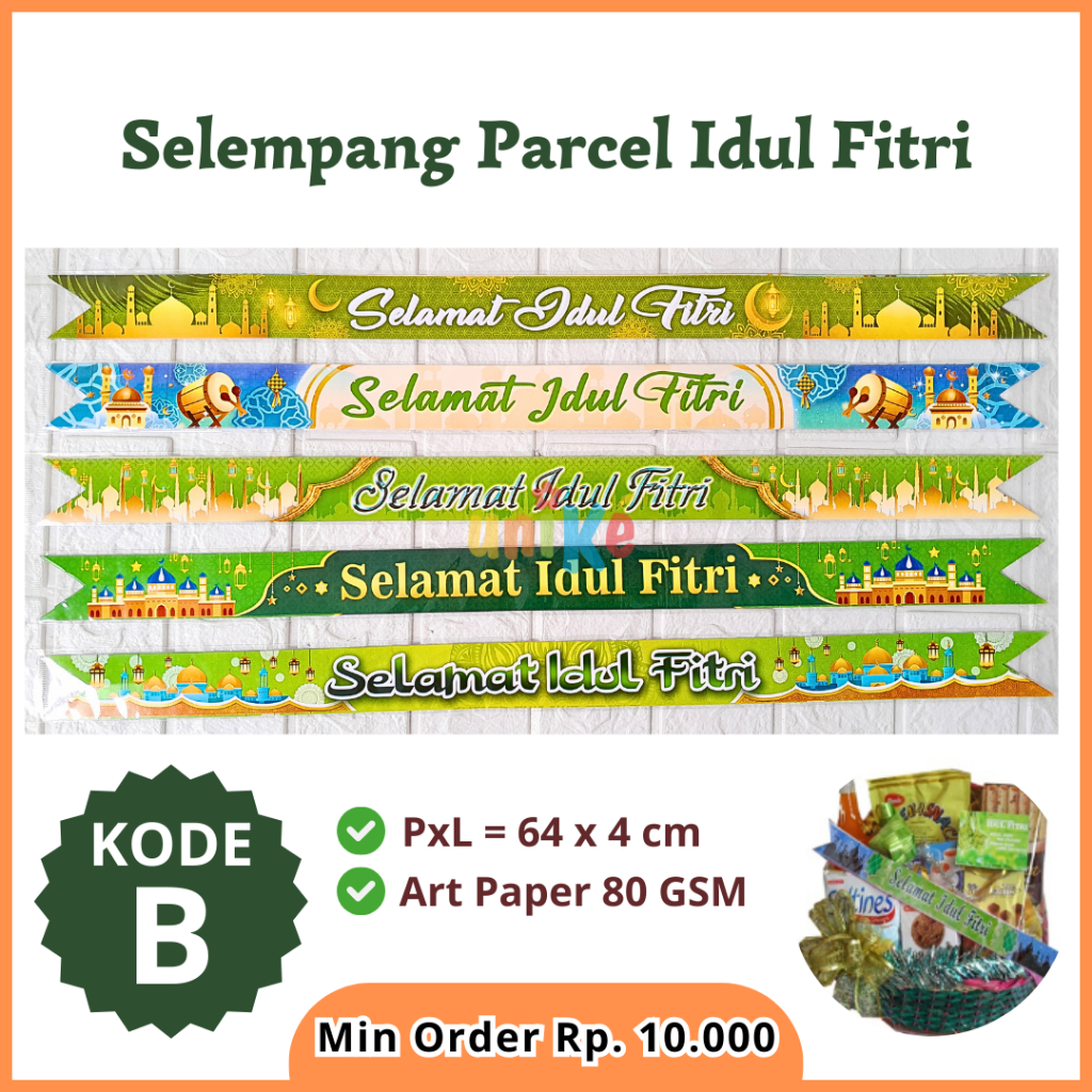 

10 Pcs - Pita Selempang Parcel B 64x4 cm Idul Fitri Parsel Hampers Lebaran Ramadhan Eid Mubarak