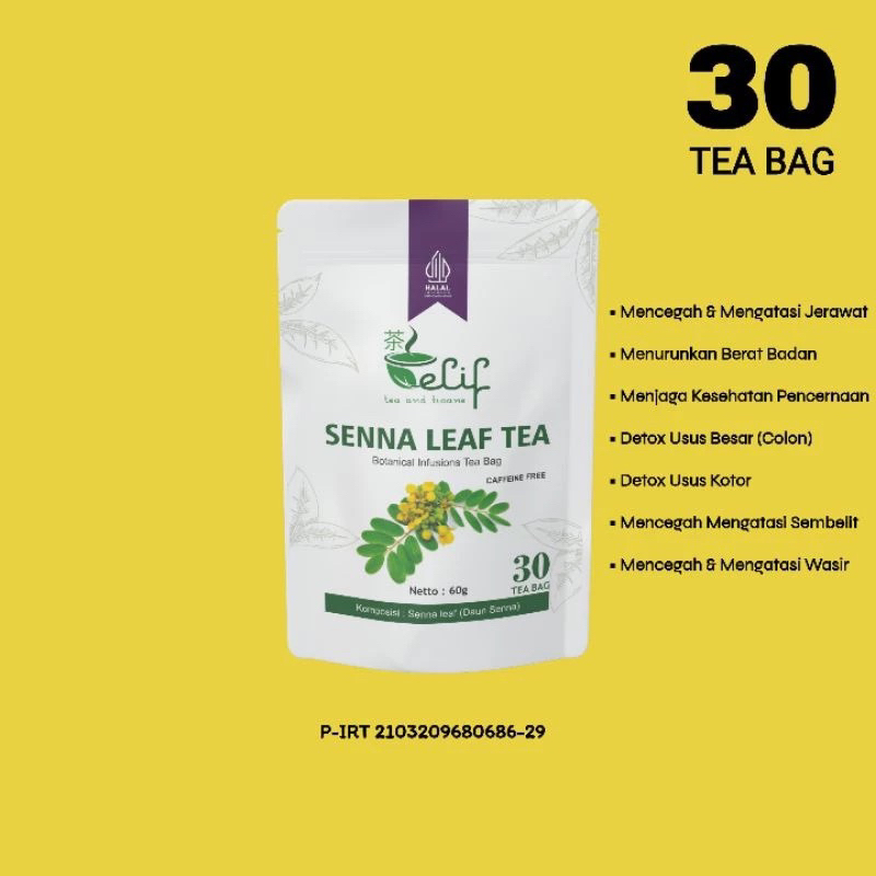 

ELIF TEA AND TISANE Senna Leaf Tea | Teh Detox Pembersih Usus Kotor Penyebab Jerawat | 30 Tea Bag
