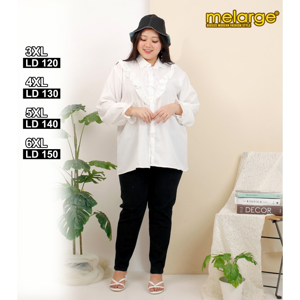 MELARGE - Kemeja Plos Haruka Blouse Jumbo Bigsize Ukuran Xxxl Xxxxl Xxxxxl Kemeja Blus 3xl 4xl 5xl A
