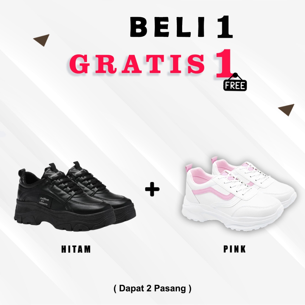 Sepatu Wanita Buy 1 Get 1  Sepatu Kasual Casual Shoes Hitam Putih Trend Korea Untuk Sekolah